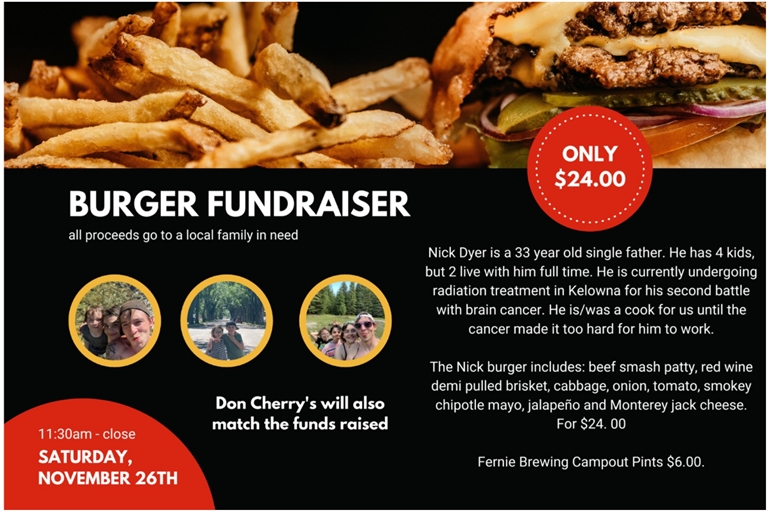 Burger Fundraiser at Don Cherry's